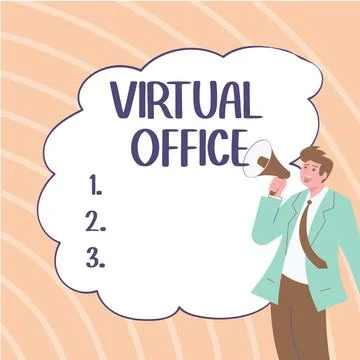 Hand writing sign Virtual Office. Business overview Mobile work-environment Stock Illustration