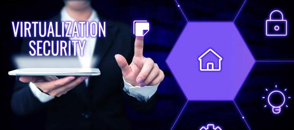 Hand writing sign Virtualization Security. Word Written on application of Foto stock