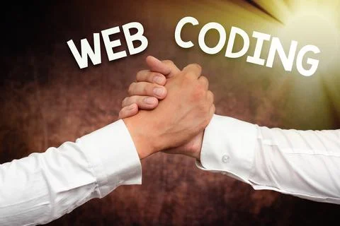 Hand writing sign Web Coding. Business overview a system of symbols and rules Stockfoto's