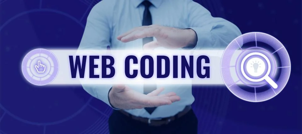 Hand writing sign Web Coding. Business concept work involved in developing a web 写真素材