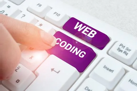 Hand writing sign Web Coding. Business showcase work involved in developing a Stock Photos