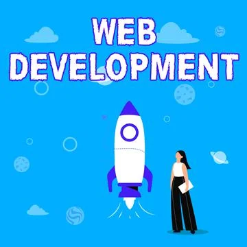 Hand writing sign Web Development. Business overview work involved in developing Illustrazione stock