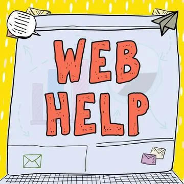 Hand writing sign Web Help. Word Written on procedural or reference information Stock Illustration