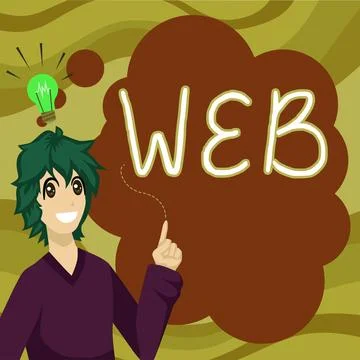Hand writing sign Web. Word Written on a system of Internet servers that support Illustrazione stock