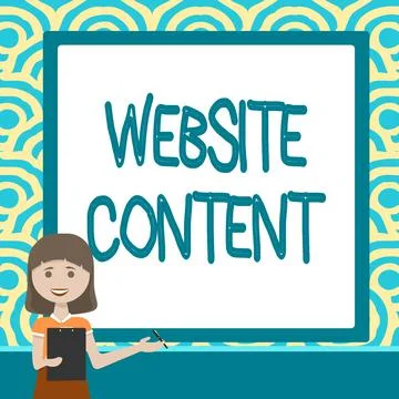 Hand writing sign Website Content. Word Written on Website Content Lady Drawing Stock Illustration
