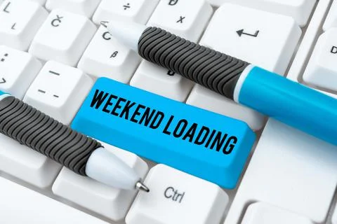 Hand writing sign Weekend Loading. Business overview Starting Friday party relax 스톡 사진