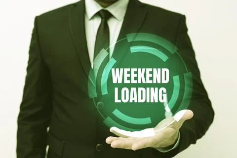 Hand writing sign Weekend Loading. Business concept Starting Friday party relax 스톡 사진