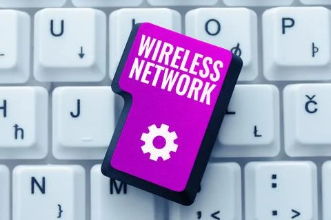 Hand writing sign Wireless Network. Business idea computer network that uses Stock Photos