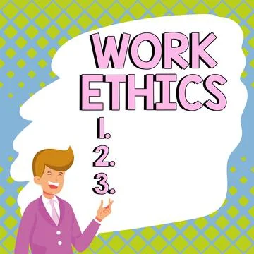 Hand writing sign Work Ethics. Word for A set of values centered on the Illustrazione stock