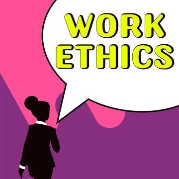 Hand writing sign Work Ethics. Business overview A set of values centered on the Illustrazione stock