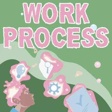 Hand writing sign Work Process. Word for Standard procedures how to handle a Illustration