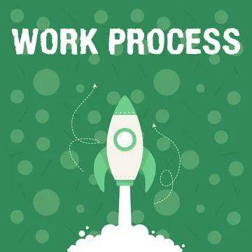 Hand writing sign Work Process. Business overview Standard procedures how to Stock Illustration