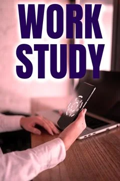 Hand writing sign Work Study. Business overview college program that enables 스톡 사진