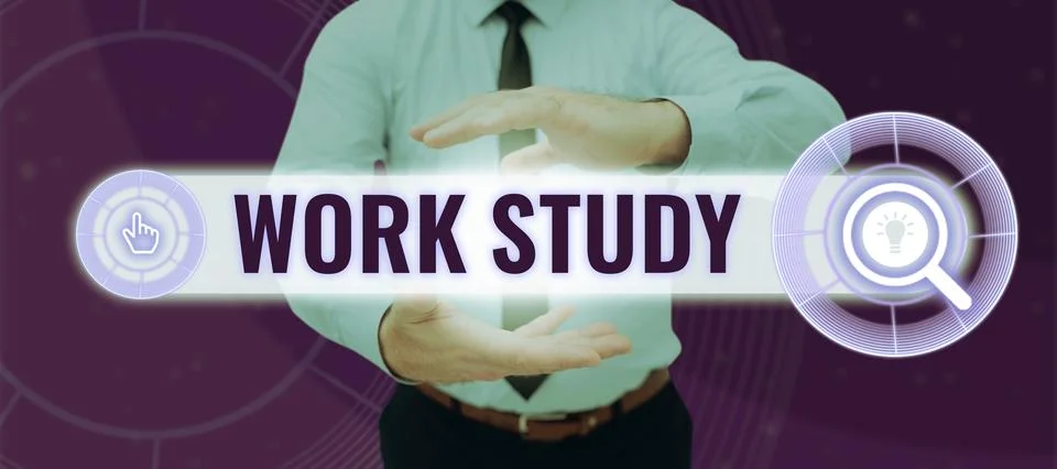 Hand writing sign Work Study. Business idea college program that enables Stock Photos