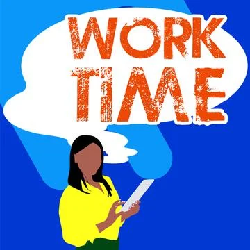 Hand writing sign Work Time. Business idea period starts when temporary workers Illustrazione stock