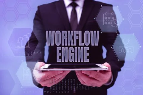 Hand writing sign Workflow Engine. Internet Concept software application that 写真素材