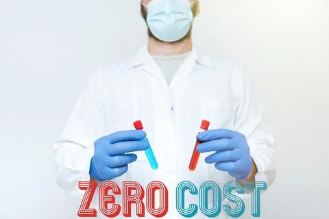 Hand writing sign Zero Cost. Word for business decision that does not entail any Foto stock