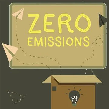 Hand writing sign Zero Emissions. Business overview emits no waste products that Stock Illustration