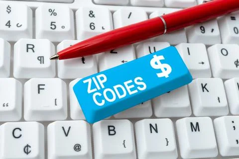 Hand writing sign Zip Codes. Internet Concept numbers added to a postal address 스톡 사진