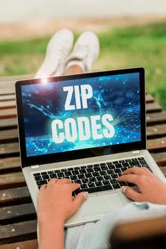 Hand writing sign Zip Codes. Concept meaning numbers added to a postal address 스톡 사진