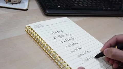 Hand Writing Startup AI Strategy In Notebook Stock Footage 340196278