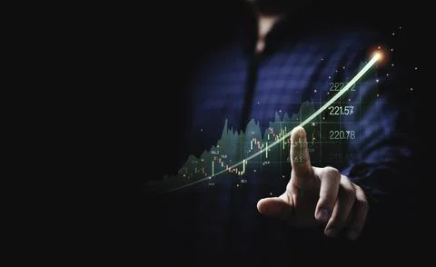 Hand writing statistics increasing arrow with stock market graph for busine.. Stock Photos