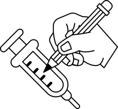 A hand is writing on a syringe Stock Illustration