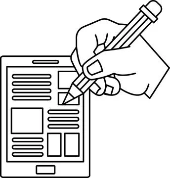 A hand is writing on a tablet with a pencil 스톡 일러스트