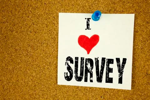 Hand writing text caption inspiration showing I Love Survey concept meaning O Stock Photos