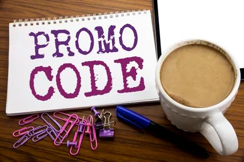 Hand writing text caption inspiration showing Promo Code. Business concept fo 스톡 사진