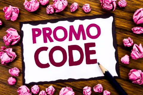 Hand writing text caption inspiration showing Promo Code. Business concept fo 스톡 사진