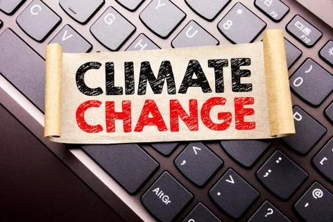 Hand writing text caption inspiration showing Climate Change. Business concep Stock Photos