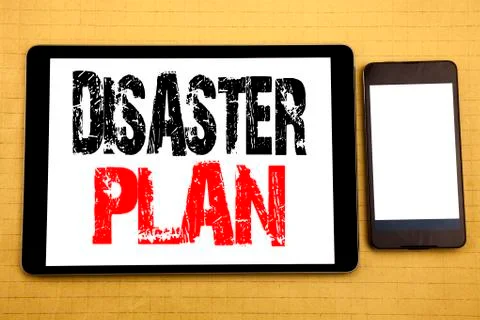 Hand writing text caption inspiration showing Disaster Plan. Business concept Stock Photos