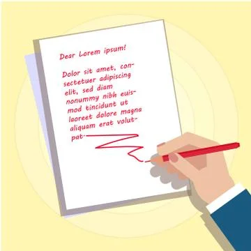 The hand is writing the text. Image of a hand with a place for your text. Vec Stock Illustration