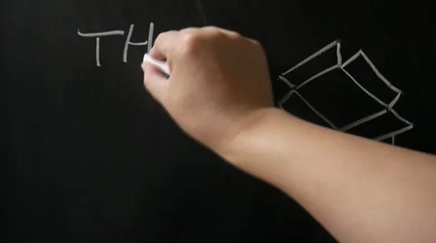 Hand writing "think outside the box" words on the chalkboard Stock Footage 11040769
