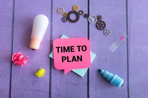 Hand writing Time to Plan concept with blue marker on transparent wipe board Stock Photos