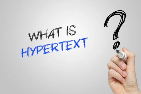 Hand writing what is hypertext Stock Photos