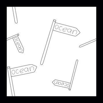 Hand Writing Words Ocean on Direction Sign Pattern Seamless Vector. Outline t Stock Illustration
