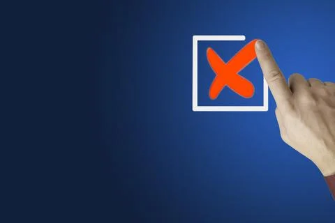 Hand writing X mark on Problem Boxes. Man hand filling X in checkbox. copy sp Stock Photos