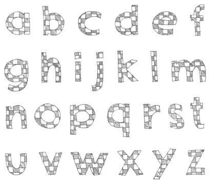 Hand written checkered lower case alphabet Stock Illustration