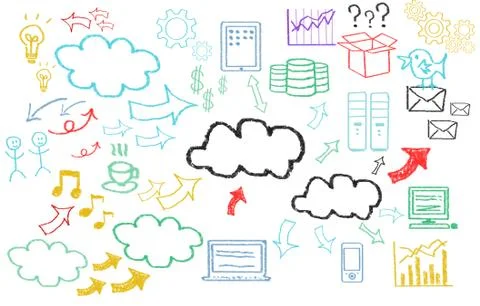 Hand written cloud computing themed pictures 스톡 일러스트