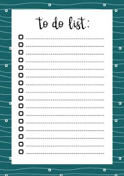 Hand written To do list, check boxes with lines, pattern frame with green wav Illustrazione stock