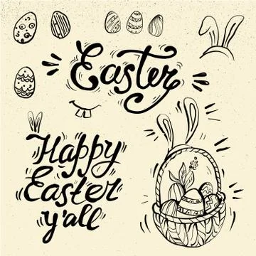 Hand written Easter phrases .Greeting card text templates with Easter eggs Stock Illustration