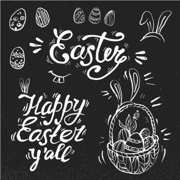 Hand written Easter phrases .Greeting card text templates with Easter eggs Stock Illustration