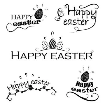 Hand written Easter phrases .Greeting card text templates with Easter eggs is 스톡 일러스트