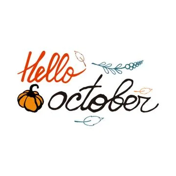 Hand written hello october lettering with decor Stock-Illustration