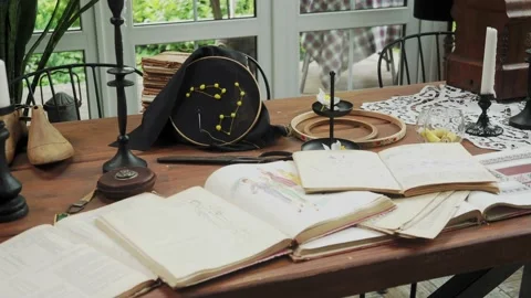 Hand-written papers on an antique table Stock Footage 221710789