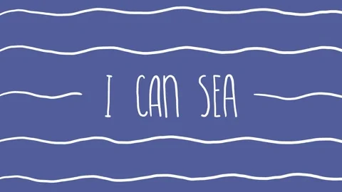 Hand written text I can sea and hand drawn white wave stripes on blue Stock Footage 311422242