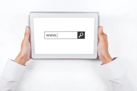 Hand with www text on table computer Fotos Stock