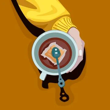 The hand in yellow jacket keeps a cup of tea Stock Illustration